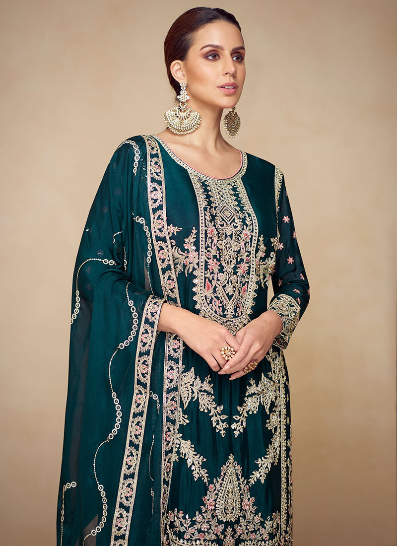 Buy Turquoise Plazzo Suit For Women