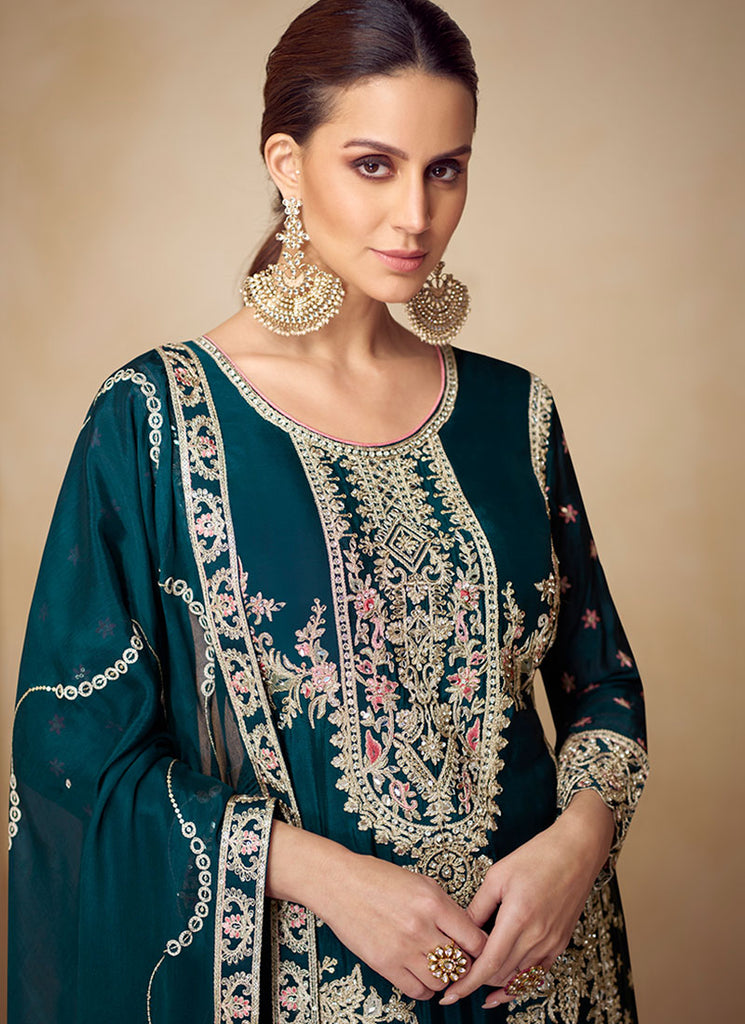 Shop Turquoise Plazzo Suit In Canada