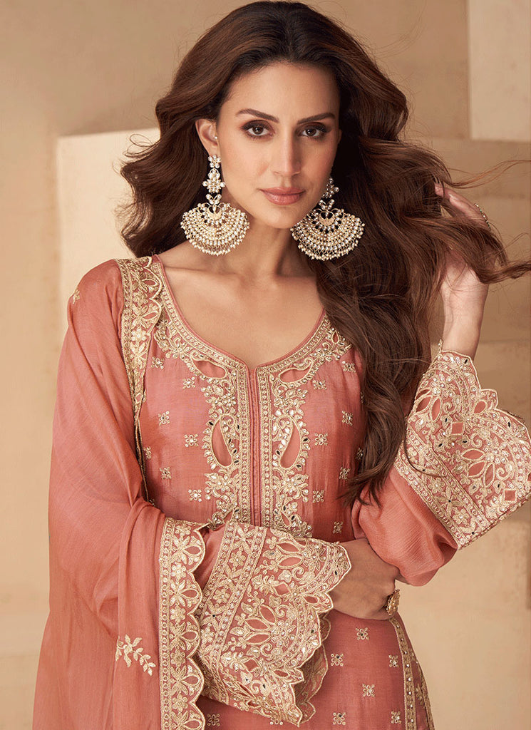 Buy Peach Palazzo Suit In USA