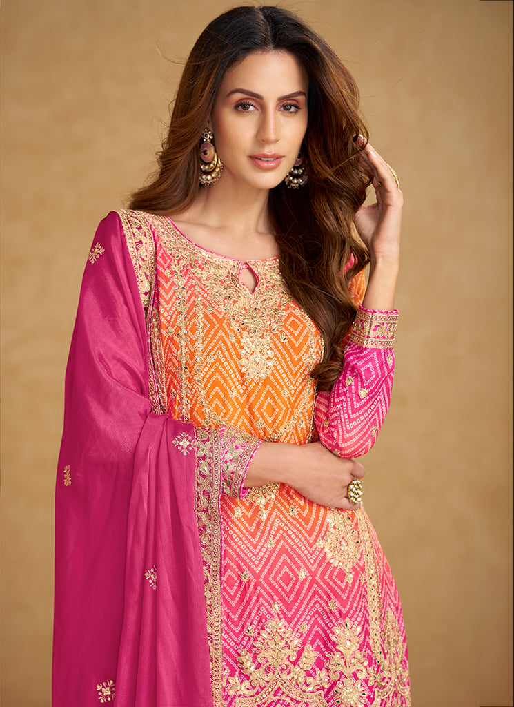 Buy Pink And Orange Palazzo Suit Online
