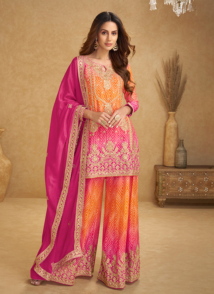 Shop Pink And Orange Plazzo Suit In Canada