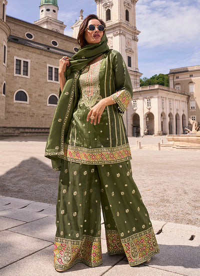 Olive Green Silk Palazzo Suit
