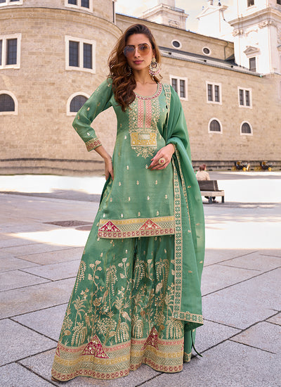 Green Silk Palazzo Suit