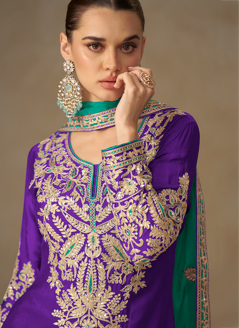 Buy Purple And Green Palazzo Suit In UK
