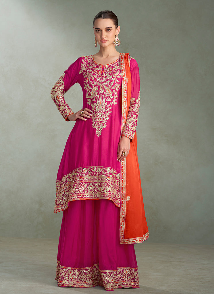 Magenta And Orange Festive Palazzo Suit