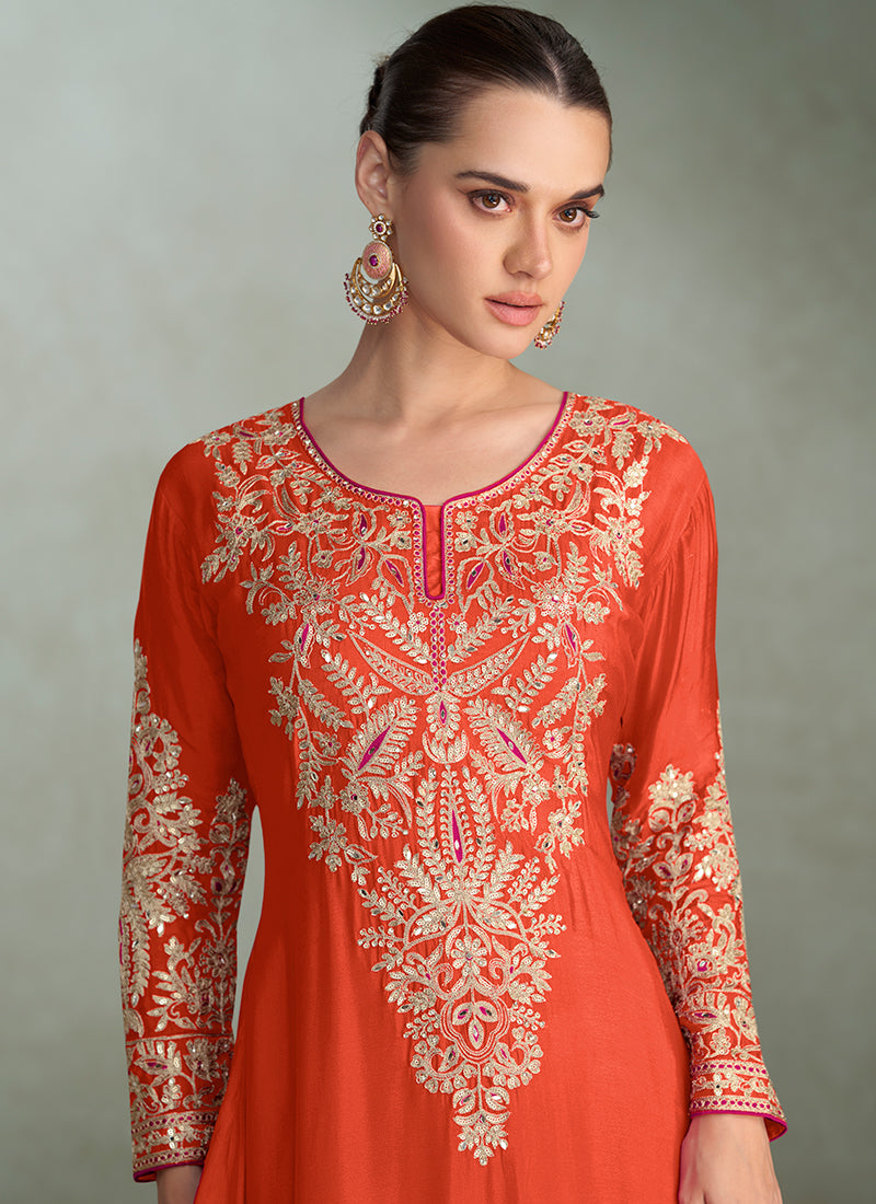Buy Orange And Magenta Palazzo Suit In USA