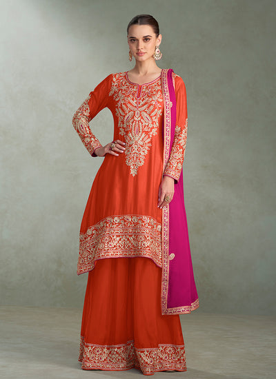 Orange And Magenta Festive Palazzo Suit