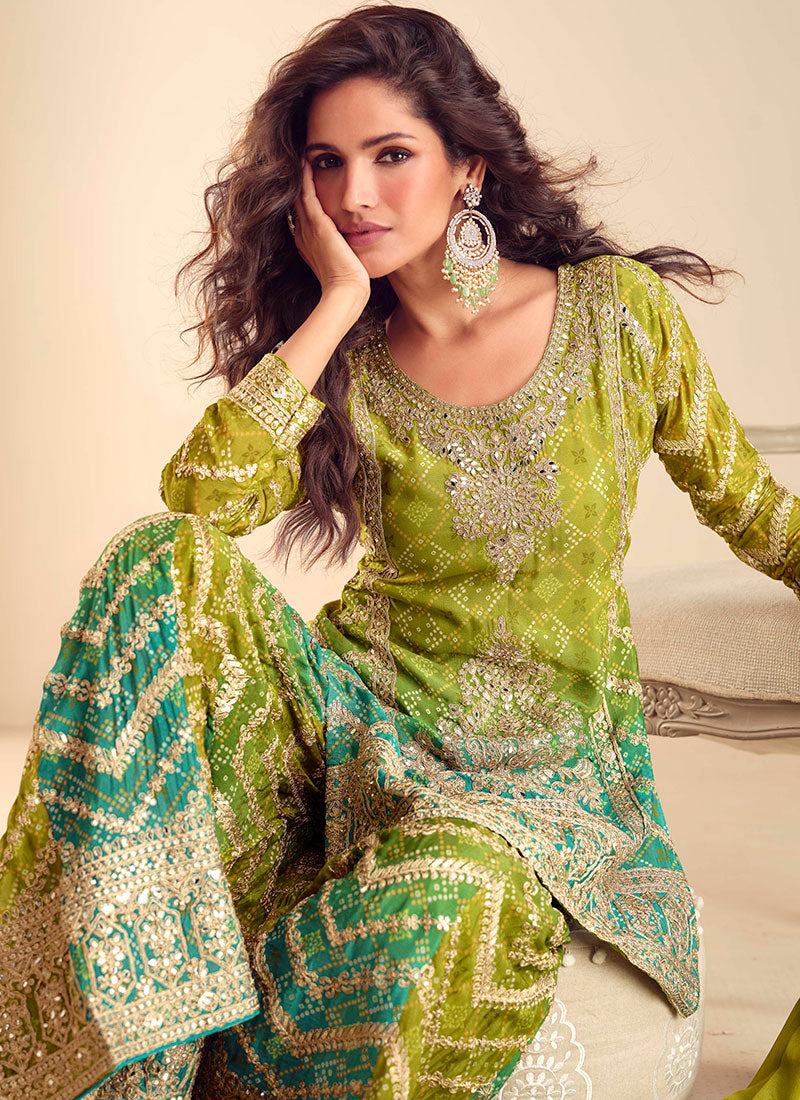 Buy Green And Teal Palazzo Suit In USA