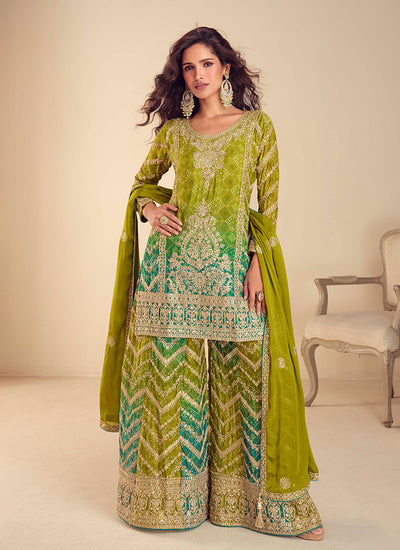 Green And Teal Wedding Palazzo Suit