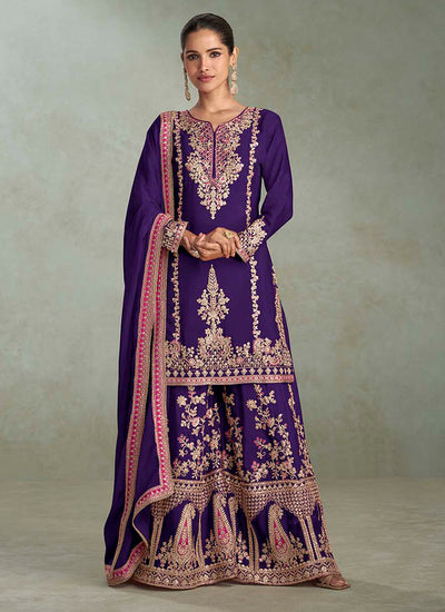 Purple Party Wear Palazzo Suit