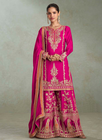 Magenta Party Wear Palazzo Suit