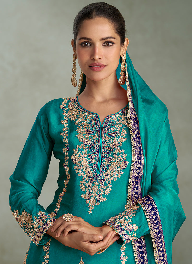 Buy Turquoise Bollywood Palazzo Suit In Australia