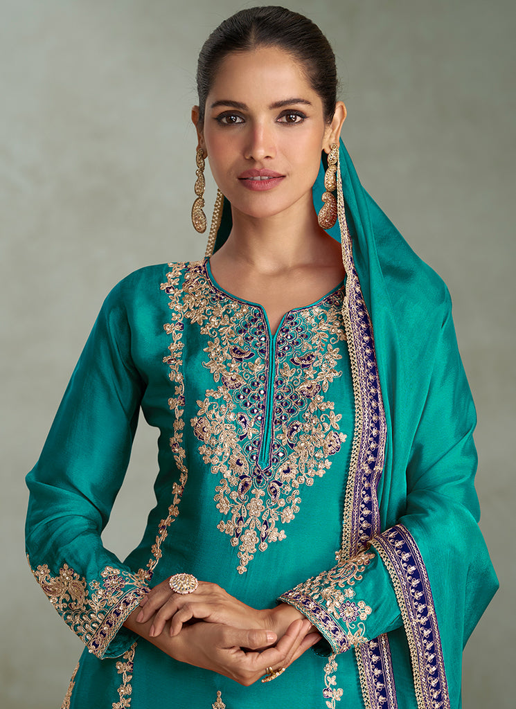 Buy Turquoise Bollywood Palazzo Suit In Australia