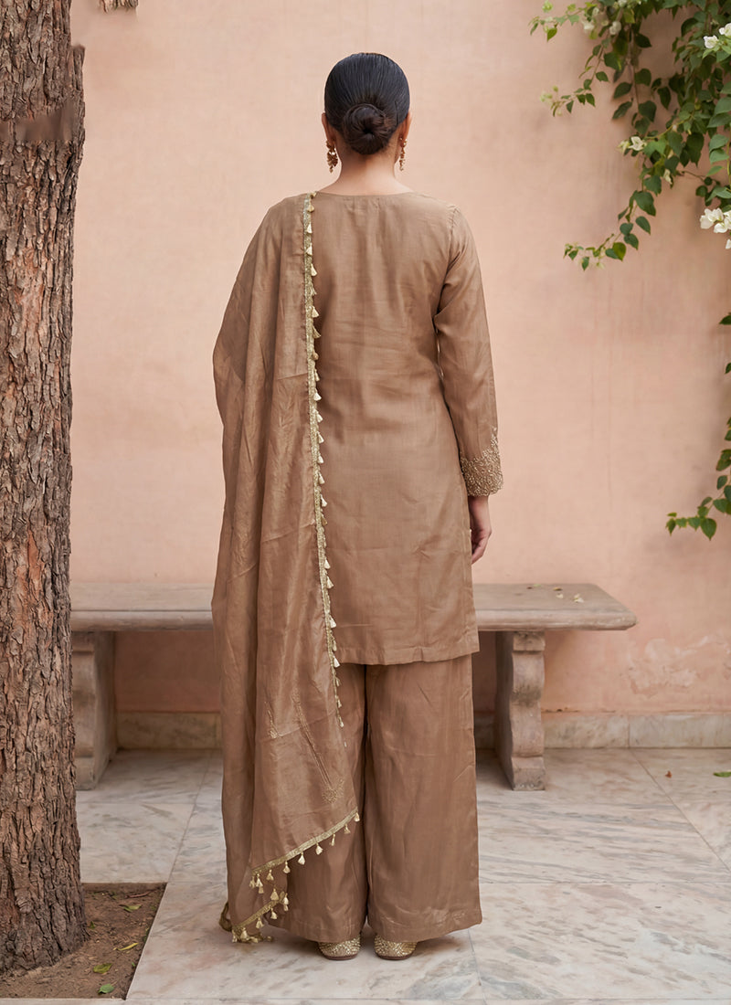 Buy Beige Silk Palazzo Suit In Canada