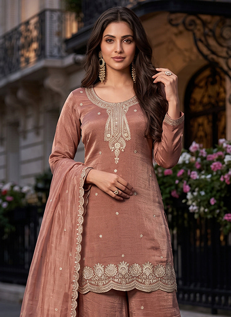 Buy Peach Plazzo Suit In USA