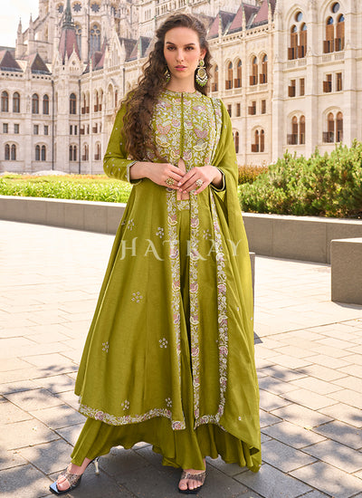Lime Green Slit Kurta With Palazzo Set