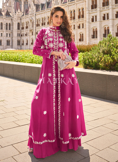 Magenta Pink Slit Kurta With Palazzo Set