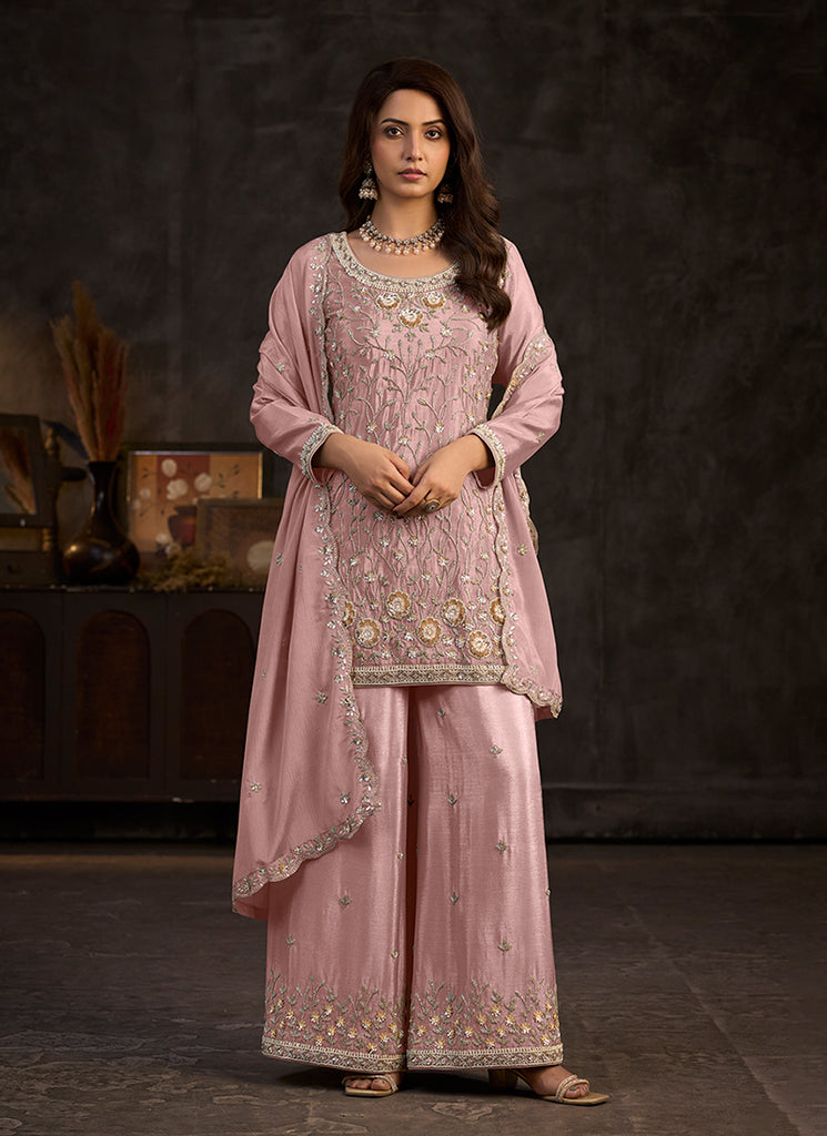 Dusty Pink Handwork Embroidered Palazzo Suit