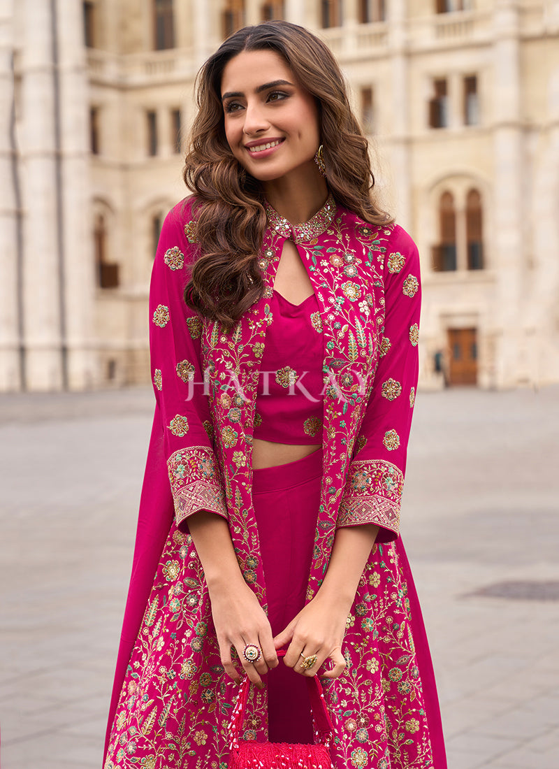 Buy Magenta Jacket Style Palazzo Suit In USA