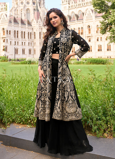 Shop Black Jacket Style Palazzo Suit
