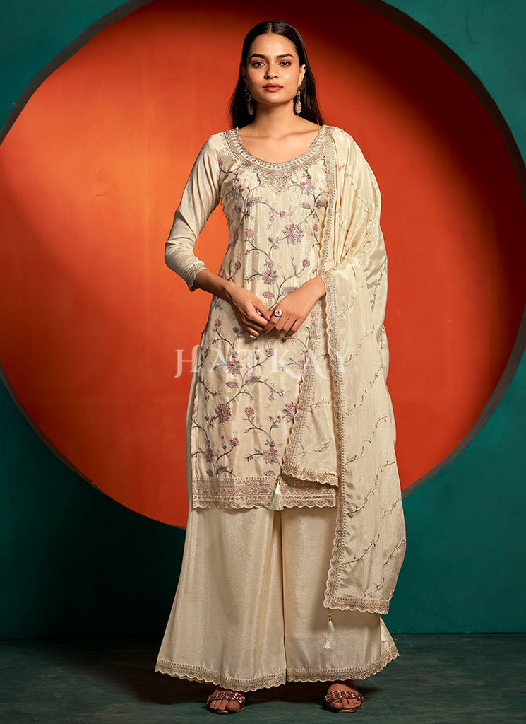 Cream Beige Palazzo Suit