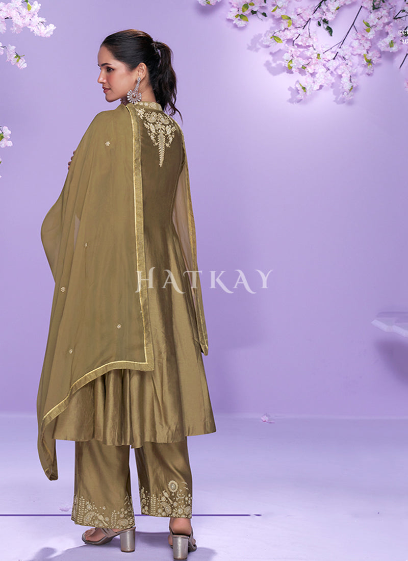Olive Green Women Suit Sets Palazzo Kurtas Set - Hatkay