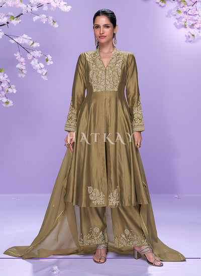 Olive Green Long Kurta Palazzo Suit