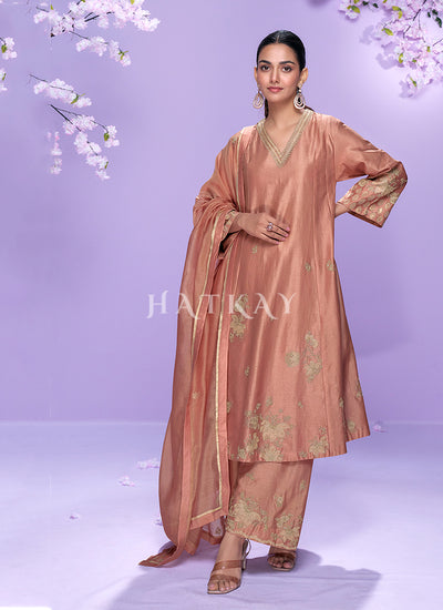 Soft Peach Long Kurta Palazzo Suit