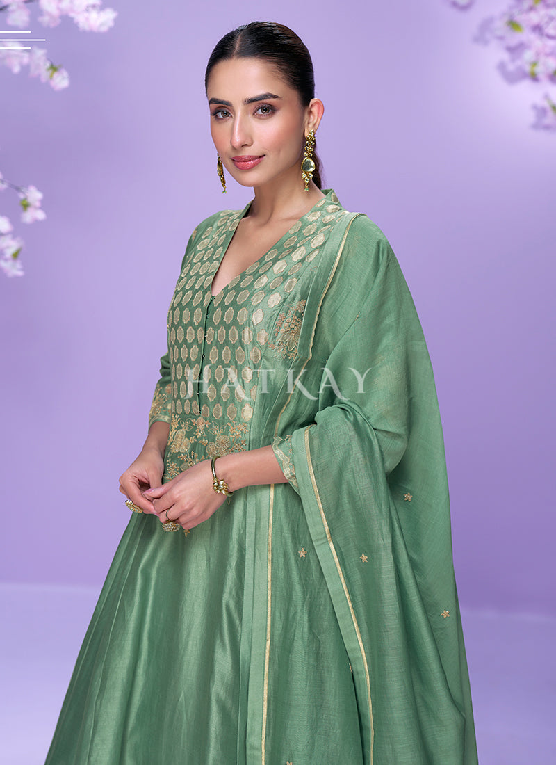 Buy Mint Green Mehendi Long Kurta Palazzo Suit