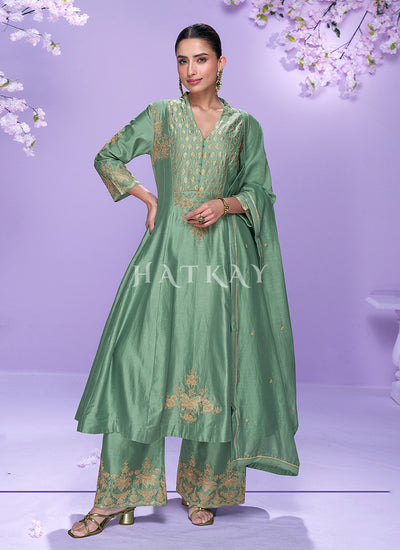 Mint Green Long Kurta Palazzo Suit