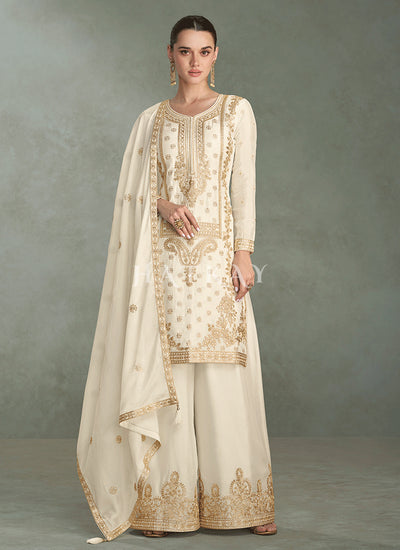 Off White Festive Palazzo Suit