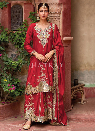 Bridal Red Palazzo Suit