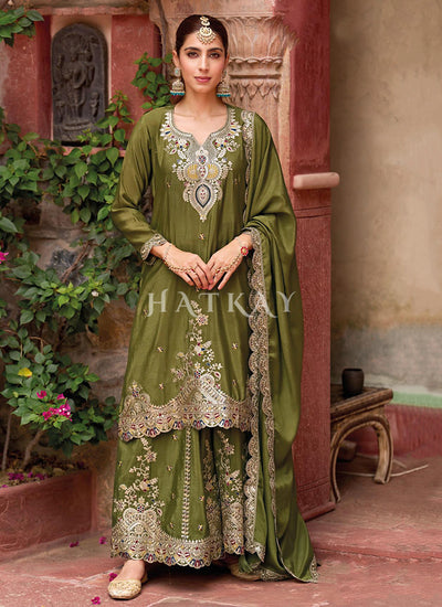 Olive Green Wedding Palazzo Suit