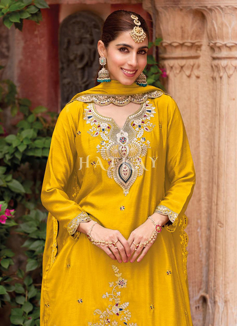 Buy Yellow Palazzo Suit For Mehendi Function
