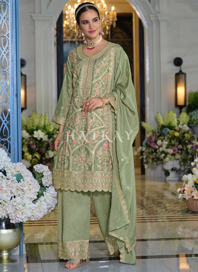 Green Traditional Palazzo Suit