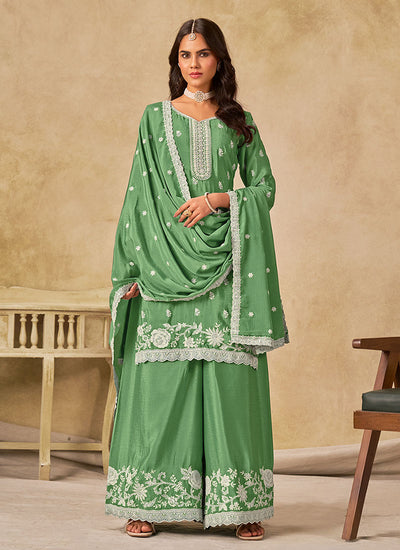 Sage Green Palazzo Suit With Dupatta