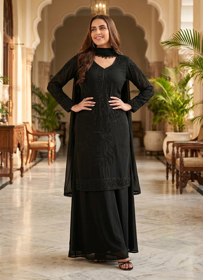 Black Handwork Chinon Palazzo Suit