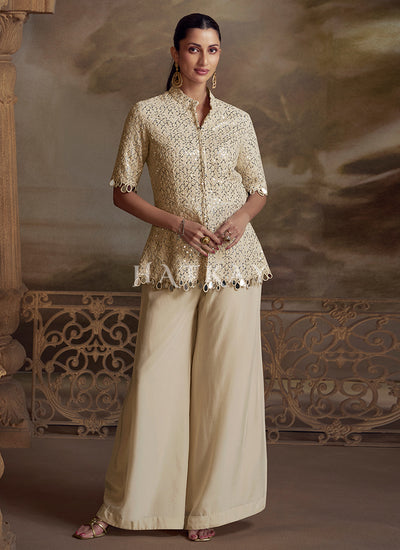 Cream Peplum Palazzo Suit