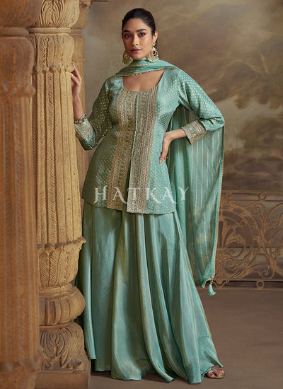 Sea Green Peplum Palazzo Suit
