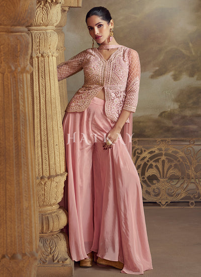 Blush Pink Peplum Palazzo Suit 