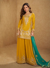 Yellow Embroidered Palazzo Suit 