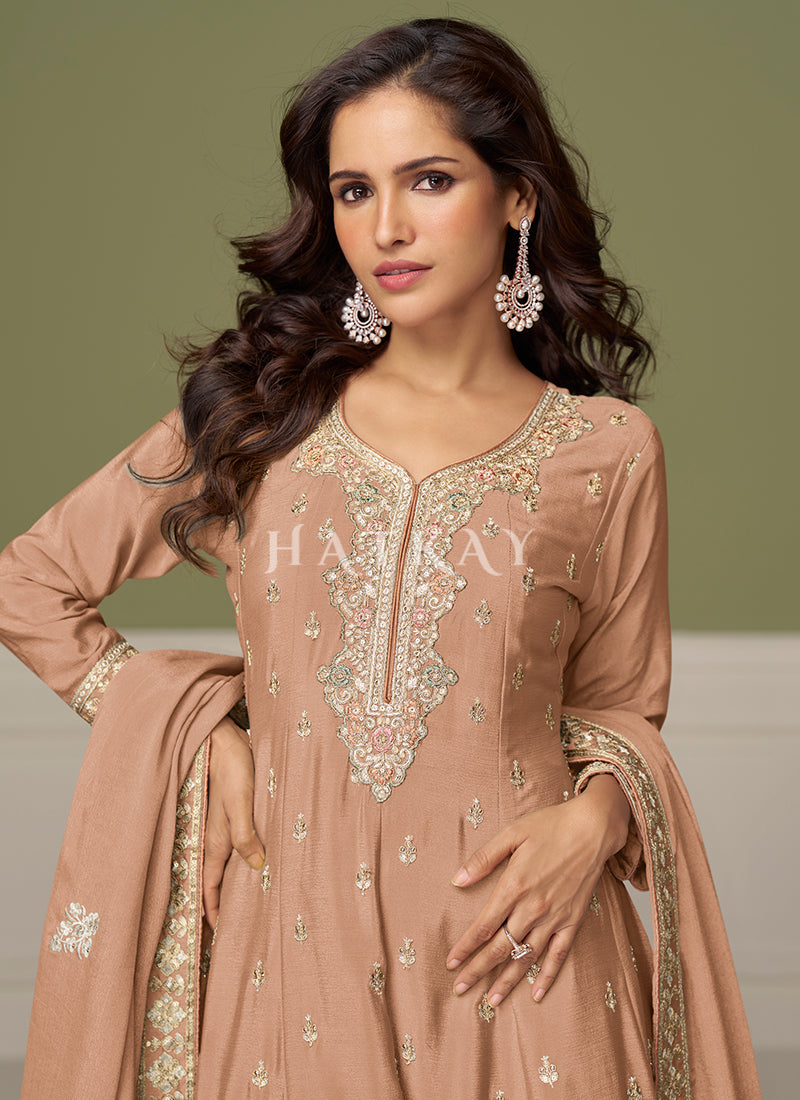 Buy Pastel Peach Palazzo Suit In USA