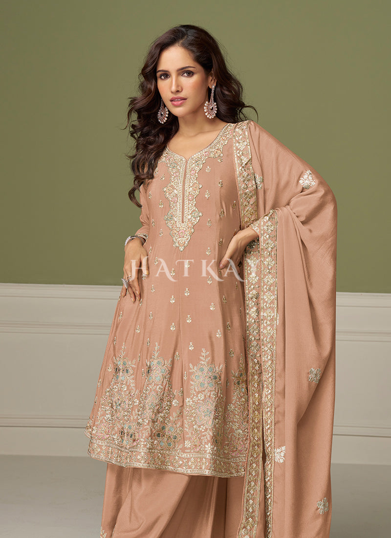 Buy Pastel Peach Palazzo Suit Online 