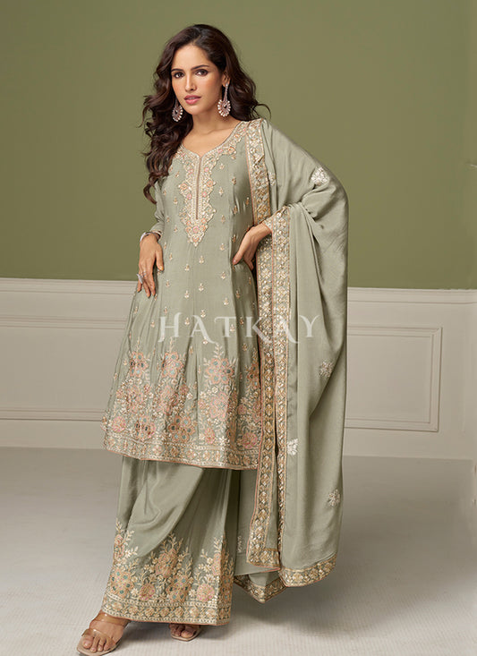 Shop Pastel Green Kurti And Palazzo Suit
