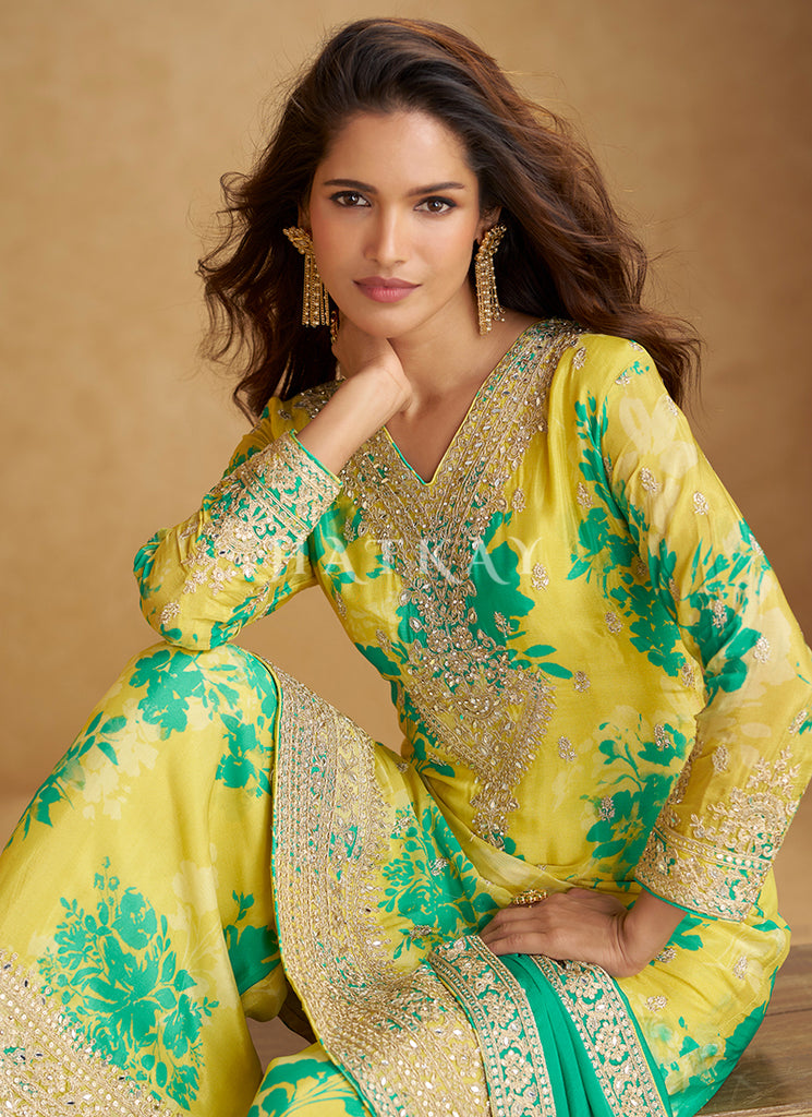 Indian Ethnic Palazzo Set With Mirror Work Dupatta