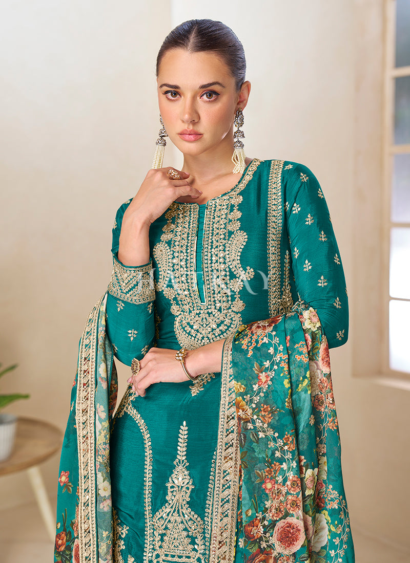 Shop Turquoise Green Plazzo Suit