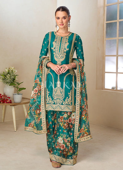 Turquoise Green Wedding Palazzo Suit