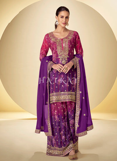 Purple And Pink Ombré Palazzo Suit