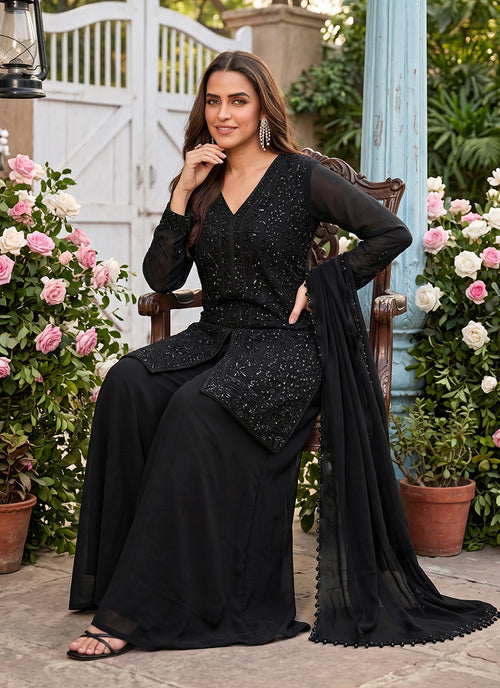 Buy Black Plazzo Suit In USA