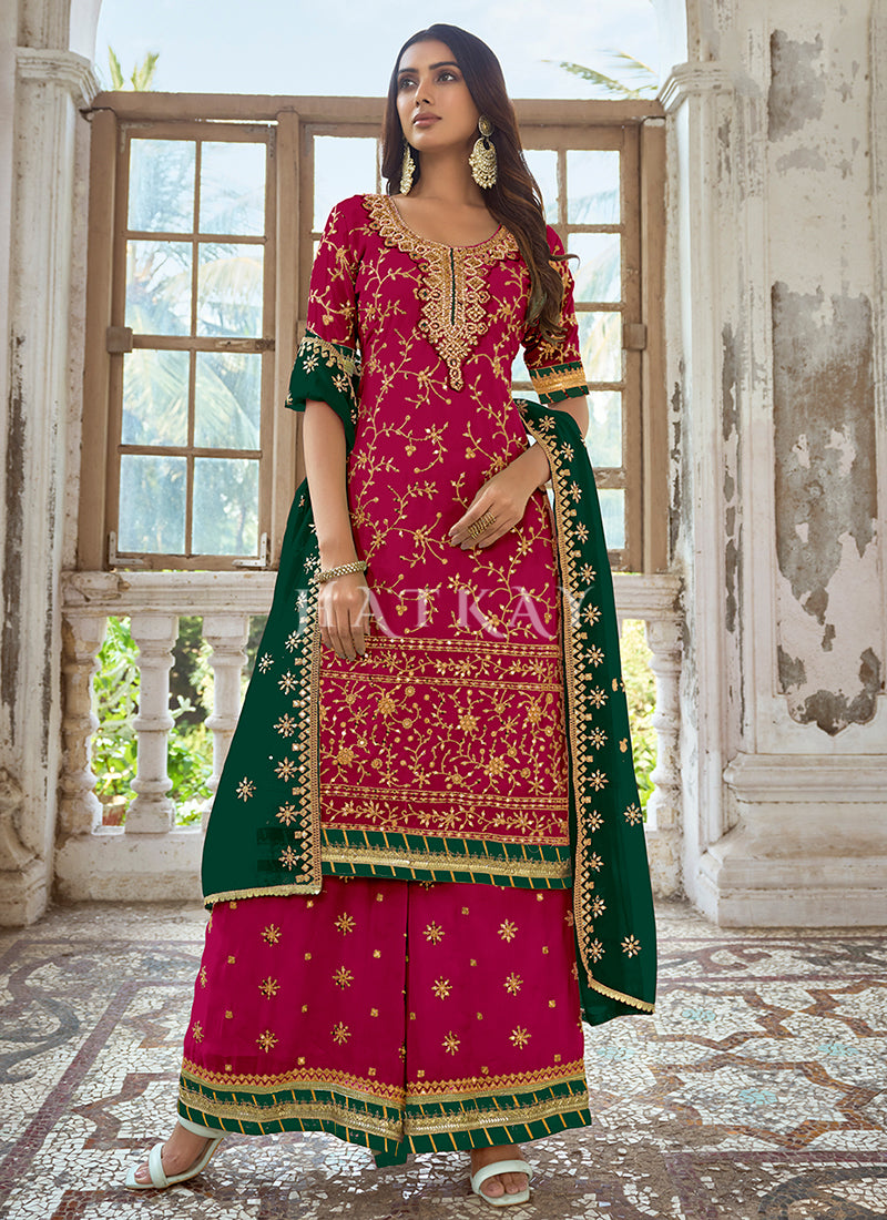 Bridal Red Embroidery Traditional Georgette Palazzo Suit